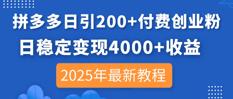 （14217期）拼多多日引200+付费创业粉，日稳定变现4000+收益，2025年最新教程-乐创同聚