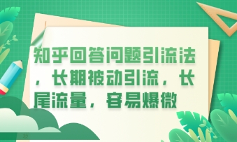知乎回答问题引流法，长期被动引流，长尾流量，私域变现必学课程-乐创同聚