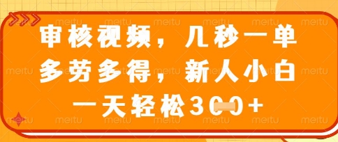 最新审核视频，几秒一单，多劳多得，新人小白一天轻松3张【揭秘】-乐创同聚