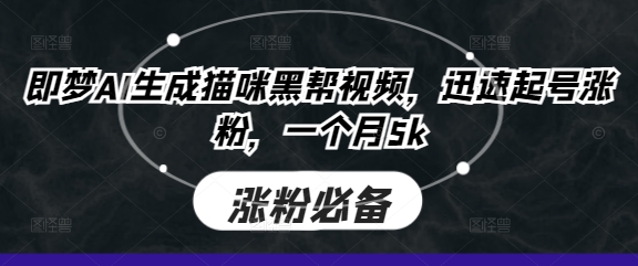 即梦AI生成猫咪黑帮视频，迅速起号涨粉，一个月5k-乐创同聚