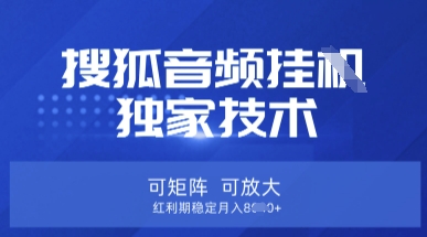 【搜狐音频挂G】独家技术，可矩阵可放大，红利期稳定月入8k【揭秘】-乐创同聚