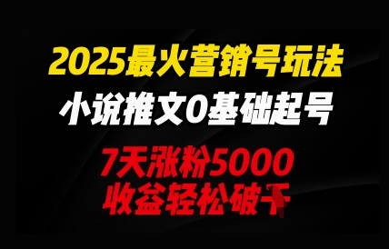2025最火营销号玩法：小说推文0基础起号，7天涨粉5000，收益轻松破k-乐创同聚