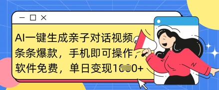 AI一键生成亲子对话视频，条条爆款，一部手机即可操作，单日变现数张-乐创同聚